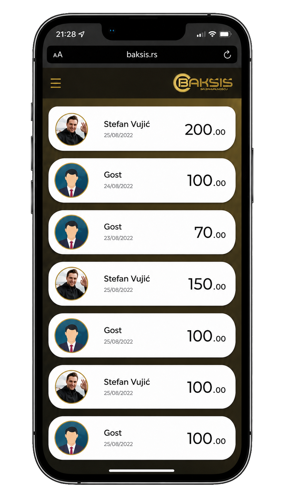 Baksis mobile screen 5