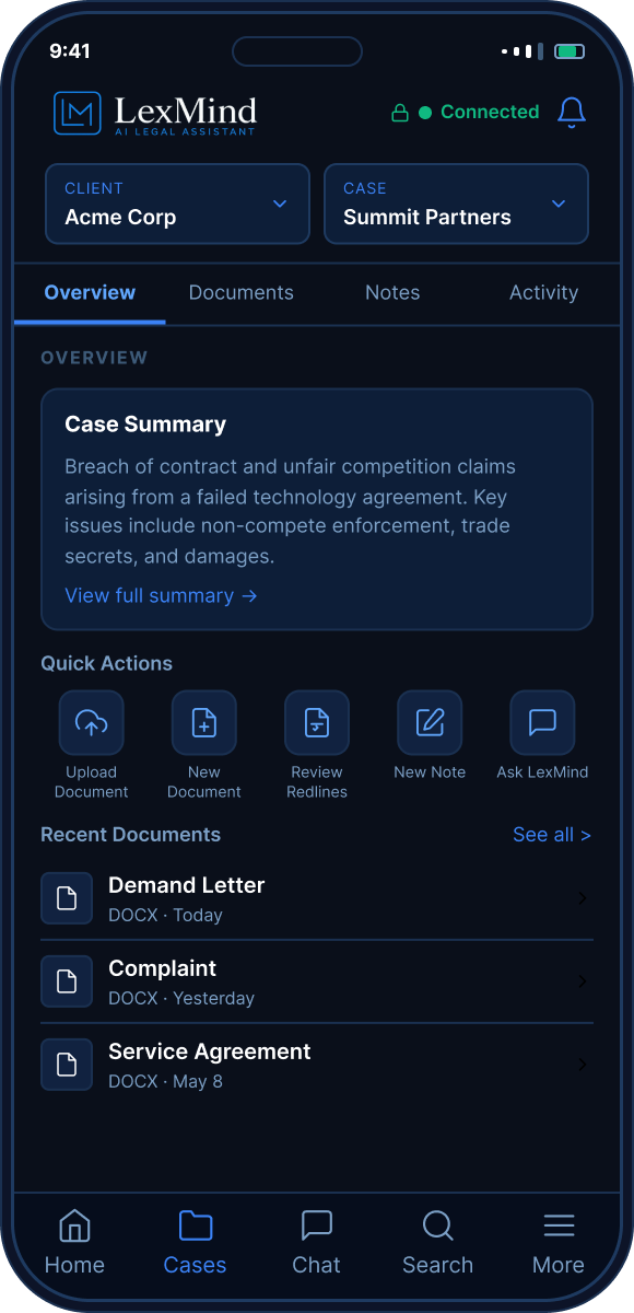 LexMind mobile app screenshot