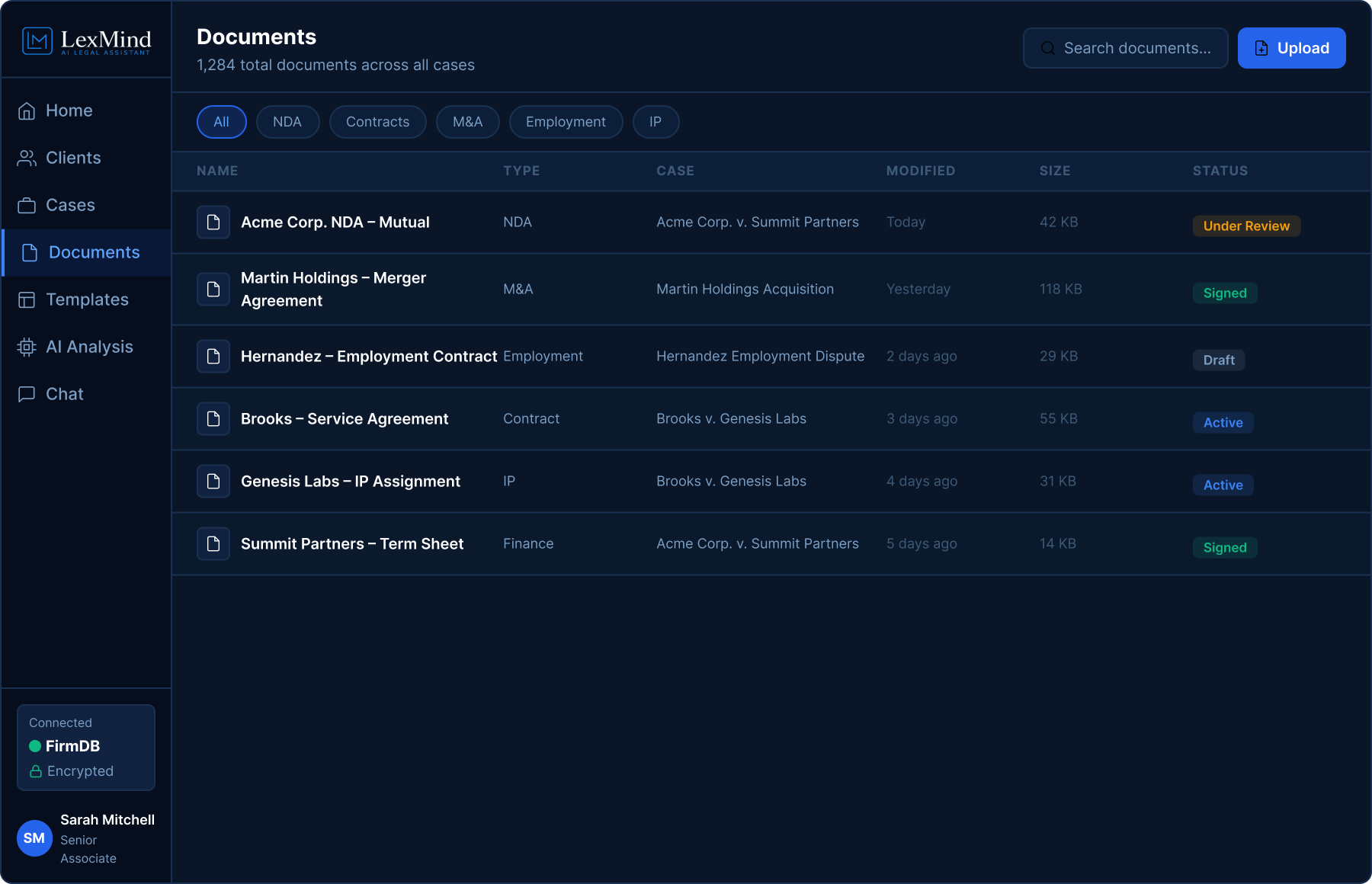 LexMind web documents screenshot