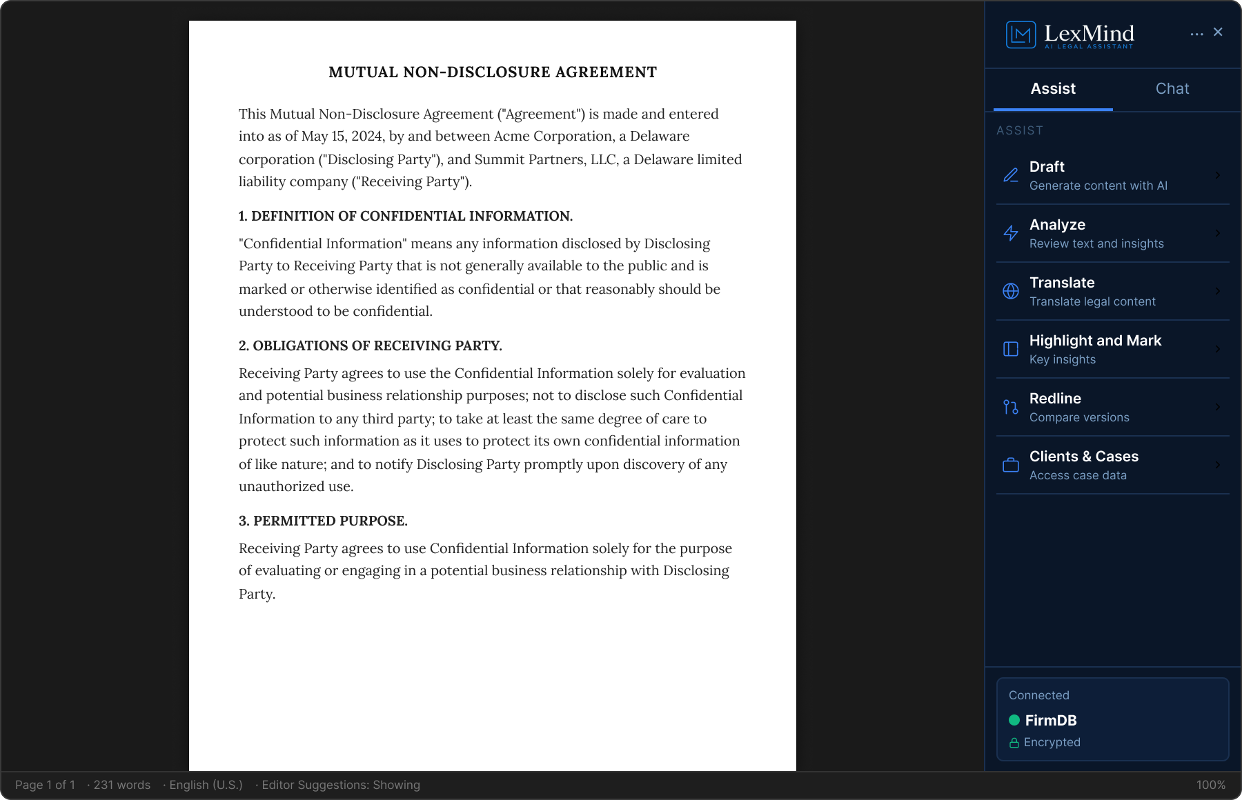 LexMind Word add-in screenshot