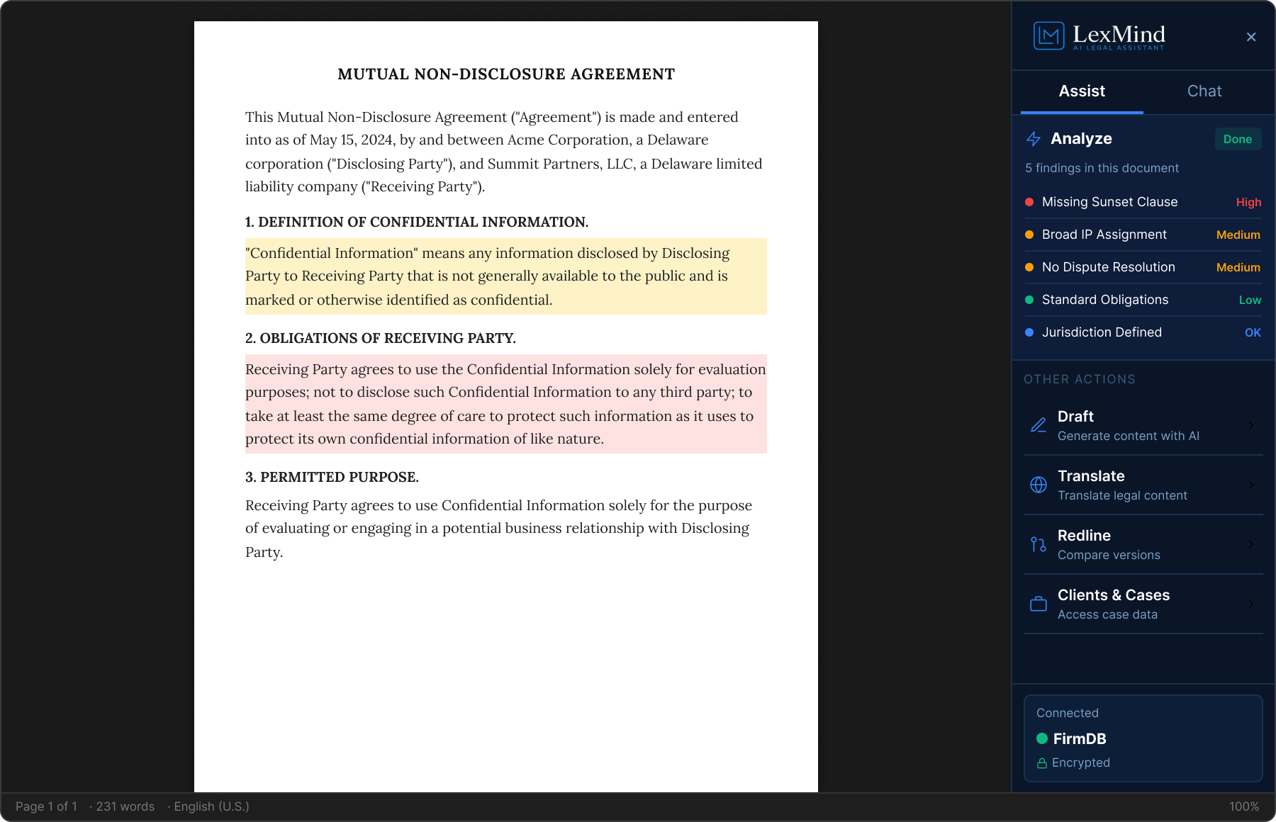 LexMind Word analyze screenshot